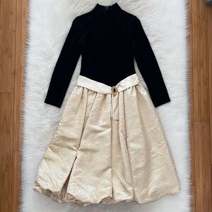 American Girl Doll Black Velvet Long Sleeve Gold Jacquard Midnight Holly Dress